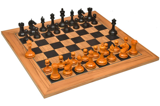 Combo of The Ancient Indian Warrior Staunton Luxury Series Chess Pieces in Ebony / Antiqued Box Wood - 4" King with Wooden Chessboard
