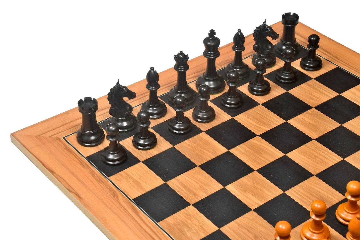 Combo of The Ancient Indian Warrior Staunton Luxury Series Chess Pieces in Ebony / Antiqued Box Wood - 4" King with Wooden Chessboard