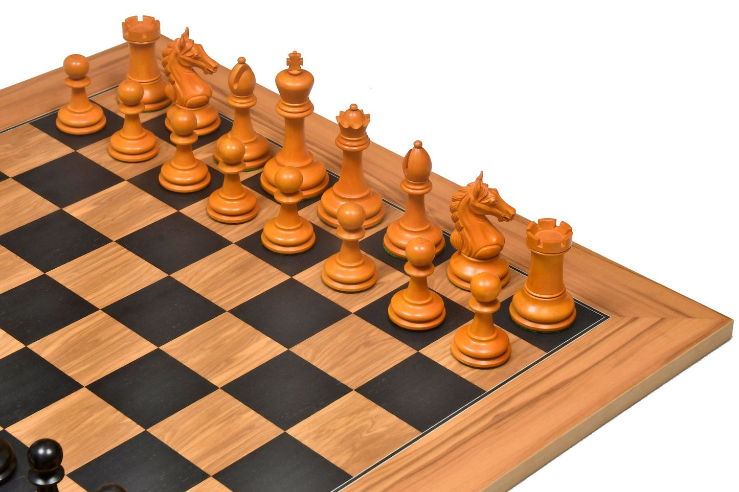 Combo of The Ancient Indian Warrior Staunton Luxury Series Chess Pieces in Ebony / Antiqued Box Wood - 4" King with Wooden Chessboard