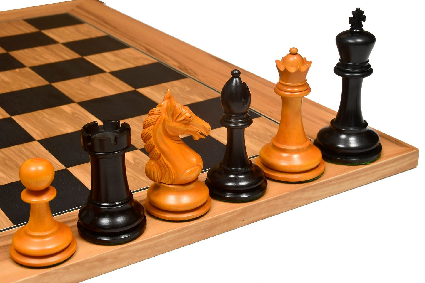 Combo of The Ancient Indian Warrior Staunton Luxury Series Chess Pieces in Ebony / Antiqued Box Wood - 4" King with Wooden Chessboard