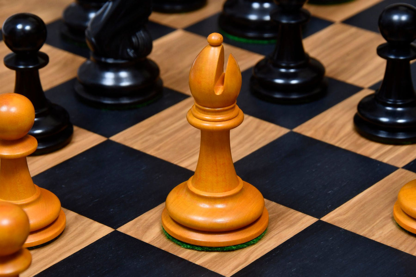 Combo of The Ancient Indian Warrior Staunton Luxury Series Chess Pieces in Ebony / Antiqued Box Wood - 4" King with Wooden Chessboard
