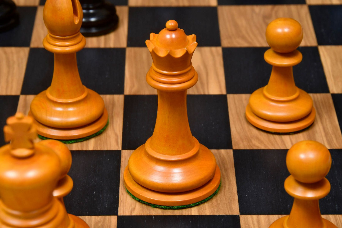 Combo of The Ancient Indian Warrior Staunton Luxury Series Chess Pieces in Ebony / Antiqued Box Wood - 4" King with Wooden Chessboard