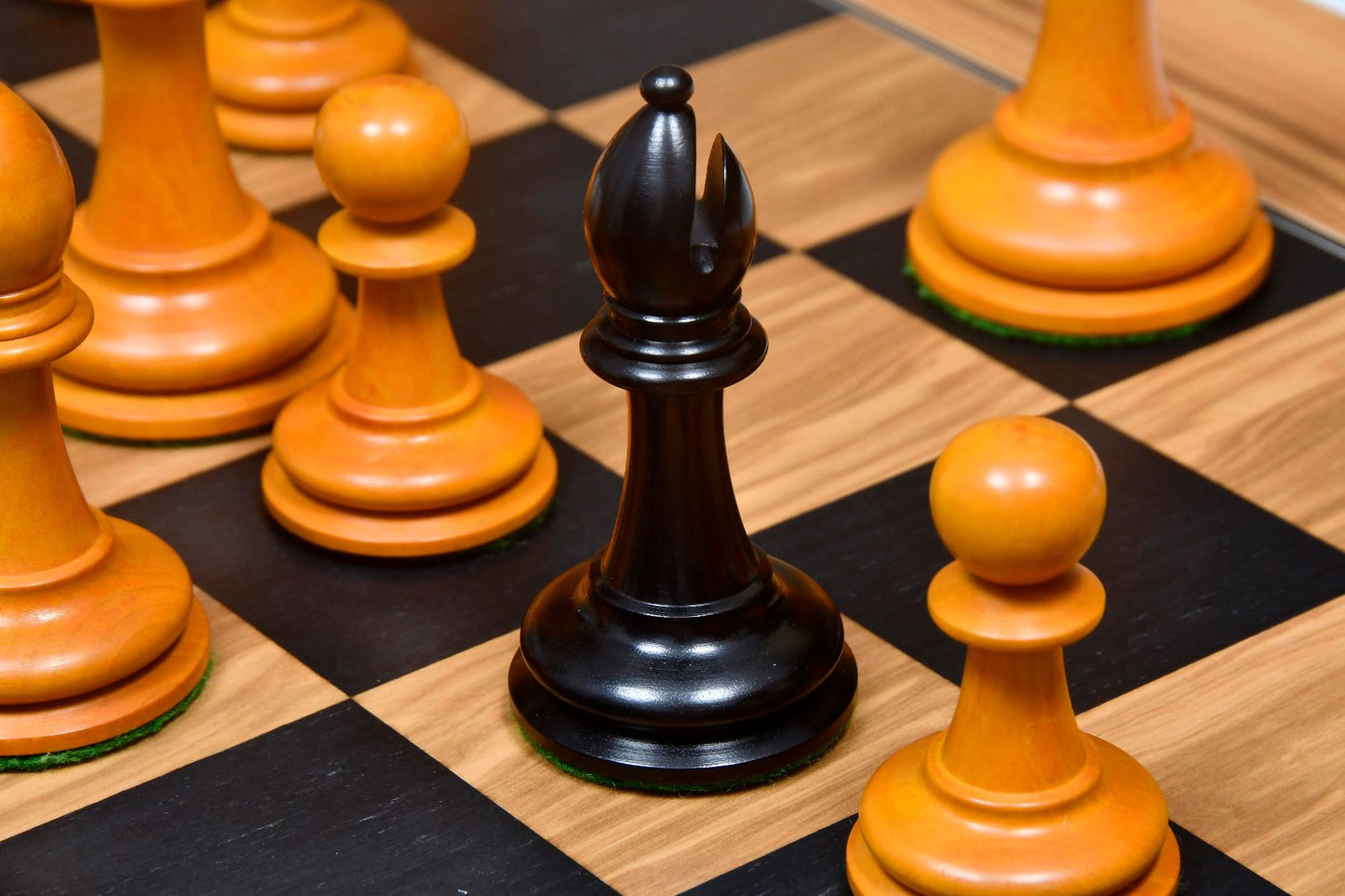Combo of The Ancient Indian Warrior Staunton Luxury Series Chess Pieces in Ebony / Antiqued Box Wood - 4" King with Wooden Chessboard