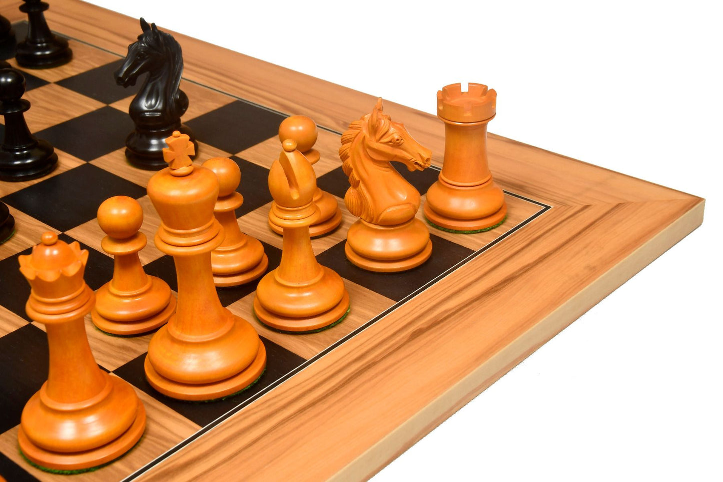 Combo of The Ancient Indian Warrior Staunton Luxury Series Chess Pieces in Ebony / Antiqued Box Wood - 4" King with Wooden Chessboard