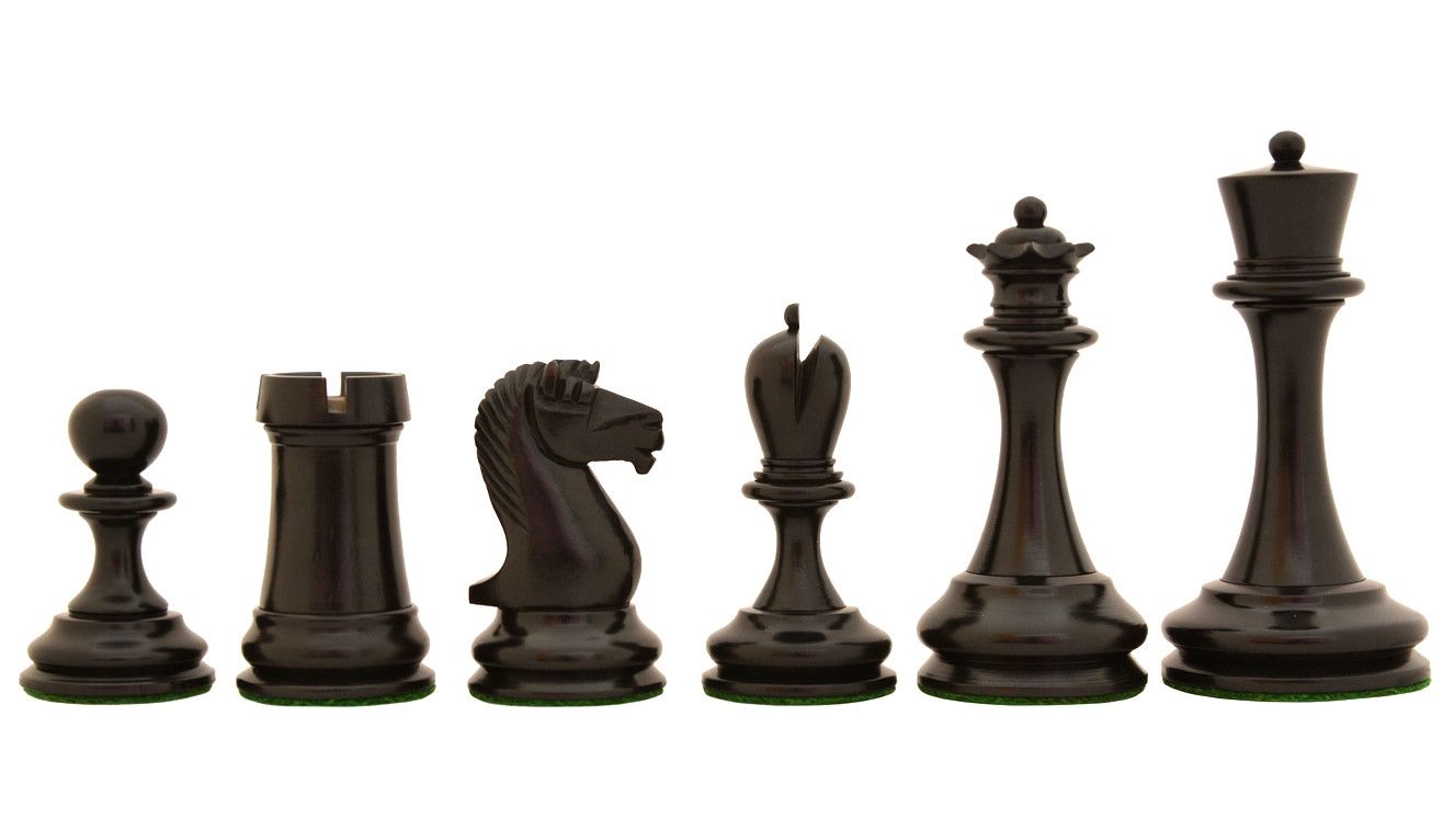 Repro B & Co 1860s Antique Chess Pieces in Ebony / Antiqued Boxwood - 4" King with Board