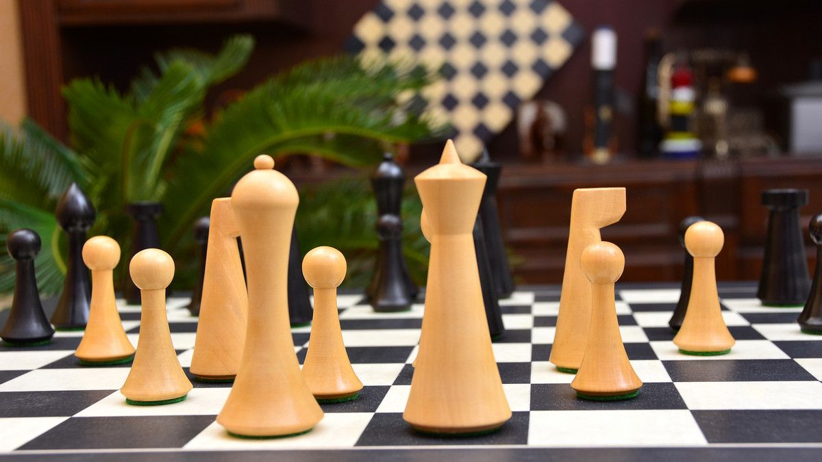 Combo of Minimalist Hermann Ohme Chess Set in Dyed Boxwood & Box Wood & Black Anigre Maple Wooden Chess Board - 3.75" King