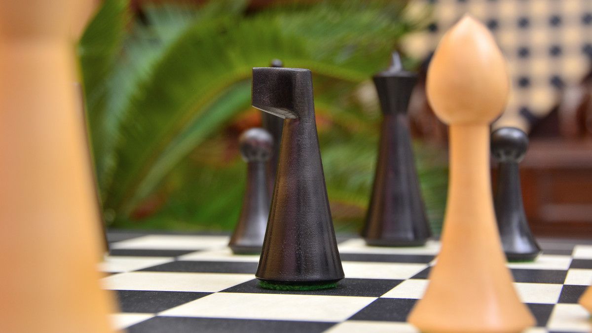 Combo of Minimalist Hermann Ohme Chess Set in Dyed Boxwood & Box Wood & Black Anigre Maple Wooden Chess Board - 3.75" King