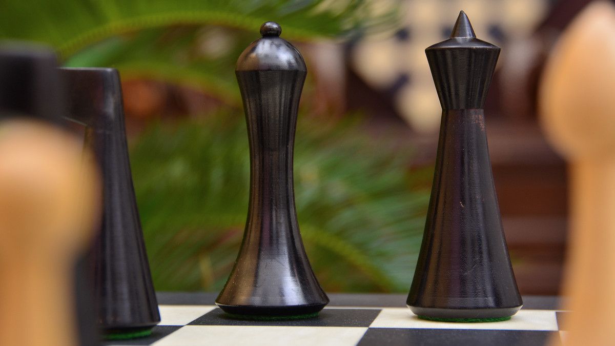 Combo of Minimalist Hermann Ohme Chess Set in Dyed Boxwood & Box Wood & Black Anigre Maple Wooden Chess Board - 3.75" King