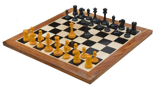 Repro B & Co 1860s Antique Chess Pieces in Ebony / Antiqued Boxwood - 4" King with Board