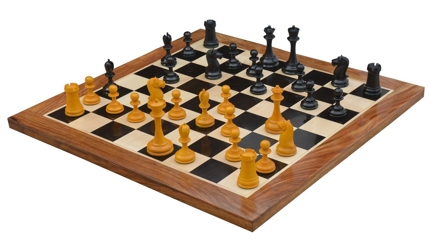 Repro B & Co 1860s Antique Chess Pieces in Ebony / Antiqued Boxwood - 4" King with Board