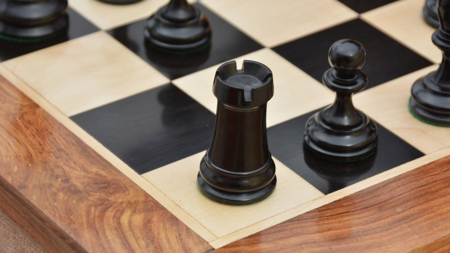 Repro B & Co 1860s Antique Chess Pieces in Ebony / Antiqued Boxwood - 4" King with Board