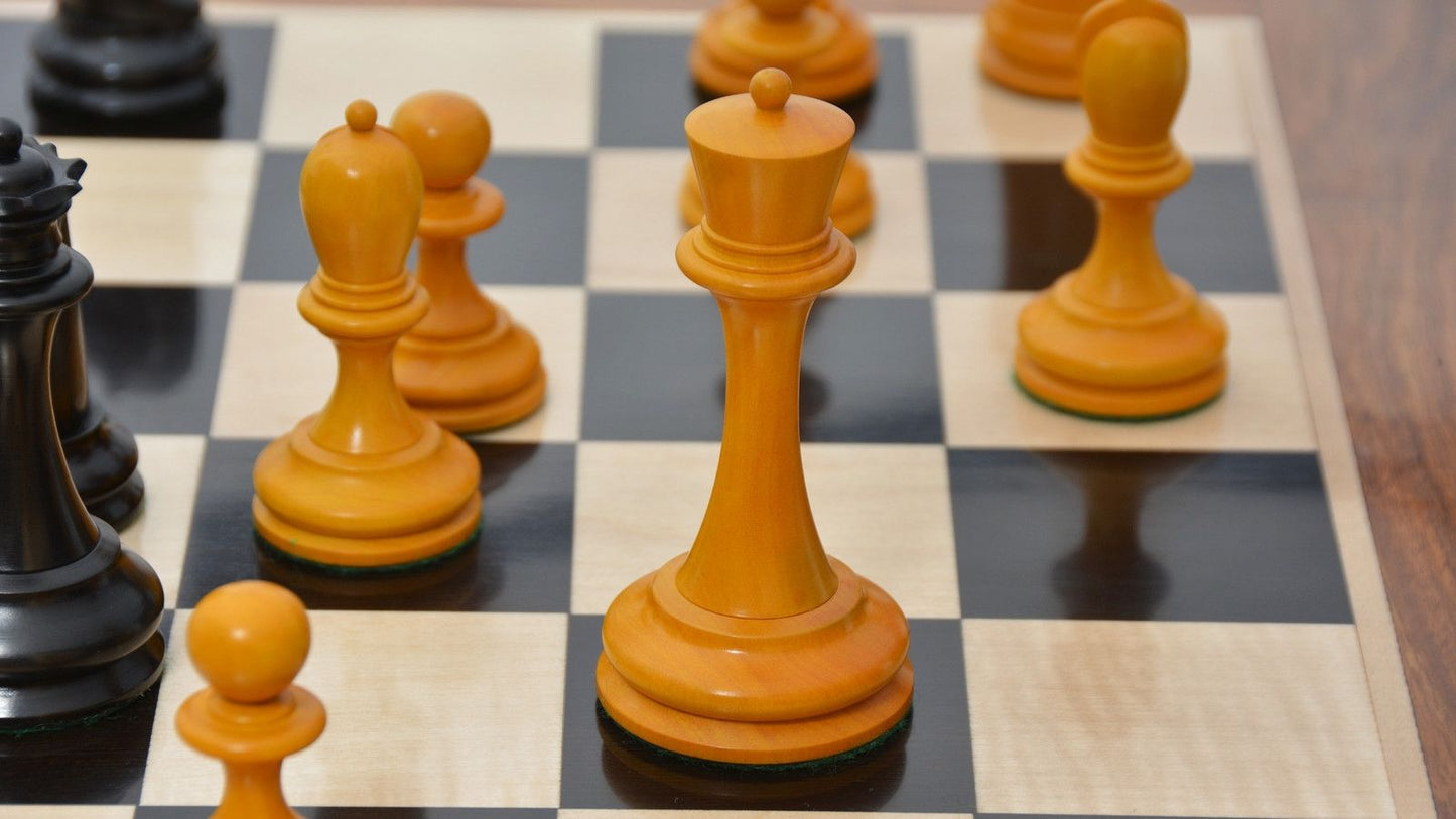 Repro B & Co 1860s Antique Chess Pieces in Ebony / Antiqued Boxwood - 4" King with Board