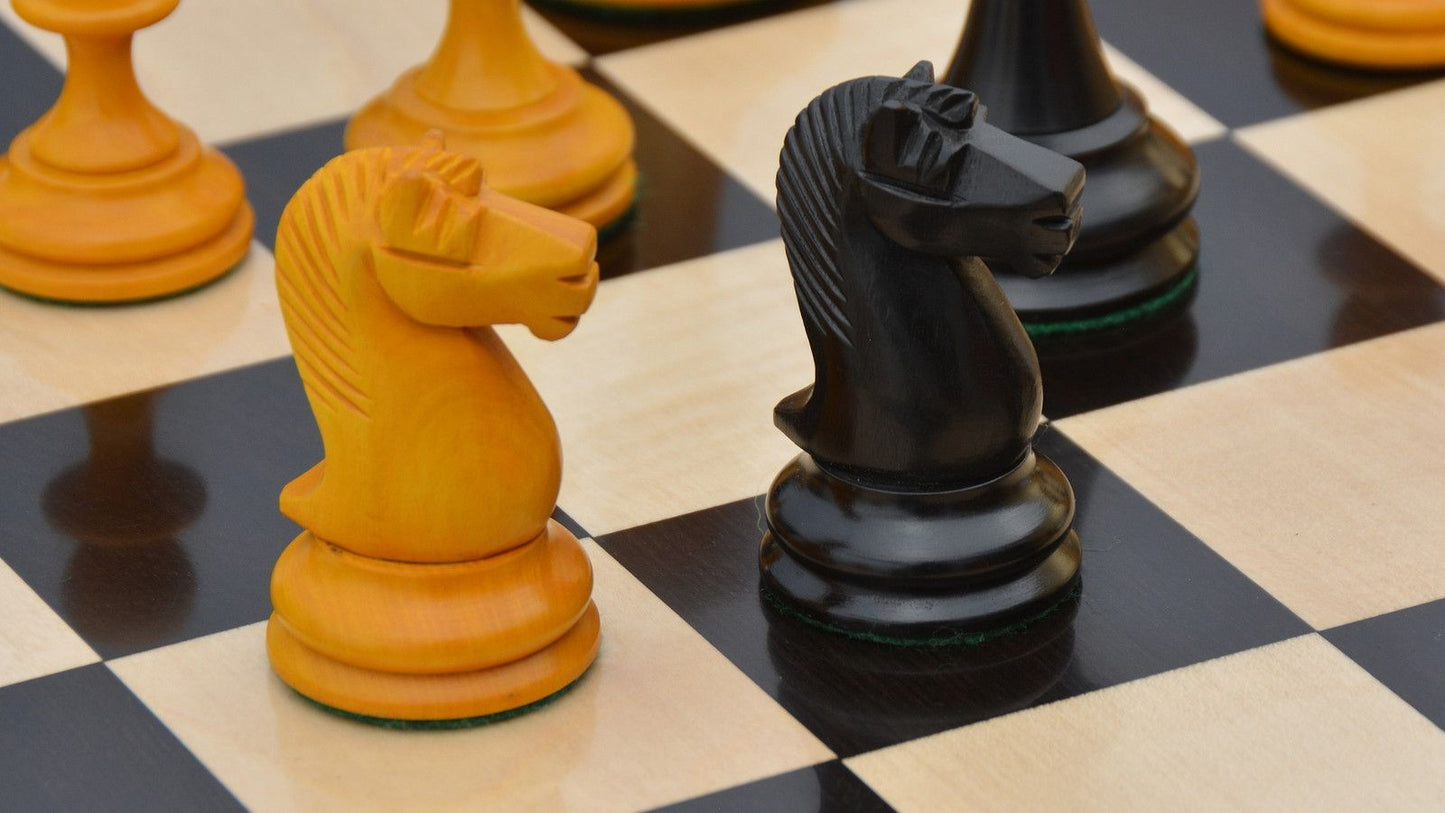 Repro B & Co 1860s Antique Chess Pieces in Ebony / Antiqued Boxwood - 4" King with Board