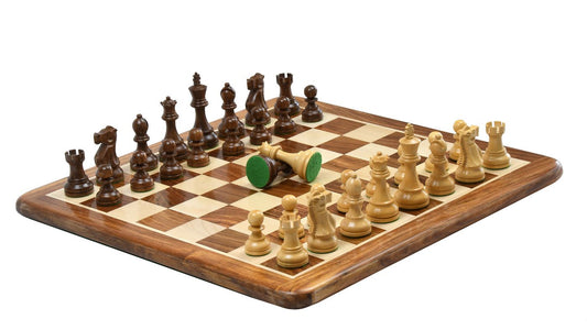 Combo of Reproduced 1972 Reykjavik Championship Series Chess Pieces in Sheesham & Box Wood - 3.7" King with Wooden Chess Board